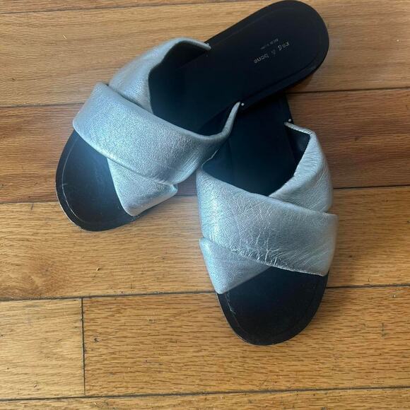 Womens Rag & Bone Keaton Silver Puffy Criss Cross Sandal Slides US 8 - Picture 2 of 4